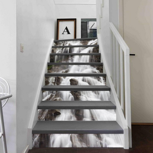 Stair Riser Vinyl Decals - Stairs Risers Stickers - 3d Stick And Peel Decal For Art Decor - Waterfall Step Murals Sticker Strips Home Mural
