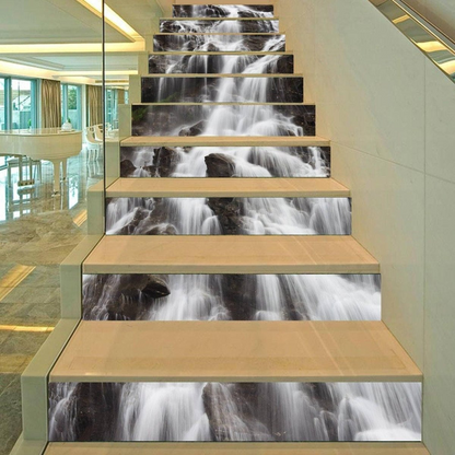 Stair Riser Vinyl Decals - Stairs Risers Stickers - 3d Stick And Peel Decal For Art Decor - Waterfall Step Murals Sticker Strips Home Mural