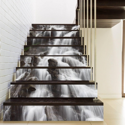 Stair Riser Vinyl Decals - Stairs Risers Stickers - 3d Stick And Peel Decal For Art Decor - Waterfall Step Murals Sticker Strips Home Mural
