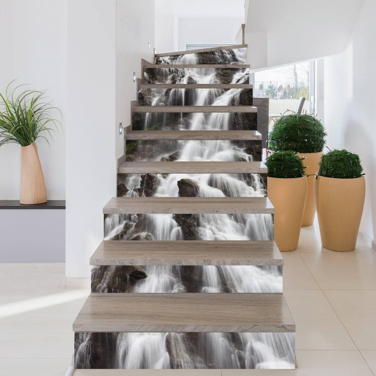 Stair Riser Vinyl Decals - Stairs Risers Stickers - 3d Stick And Peel Decal For Art Decor - Waterfall Step Murals Sticker Strips Home Mural