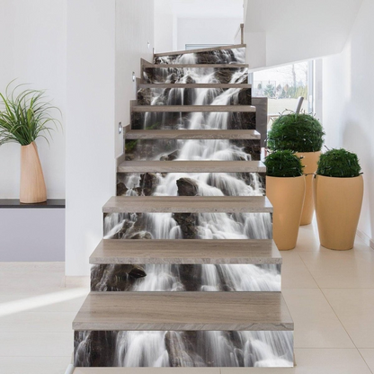 Stair Riser Vinyl Decals - Stairs Risers Stickers - 3d Stick And Peel Decal For Art Decor - Waterfall Step Murals Sticker Strips Home Mural