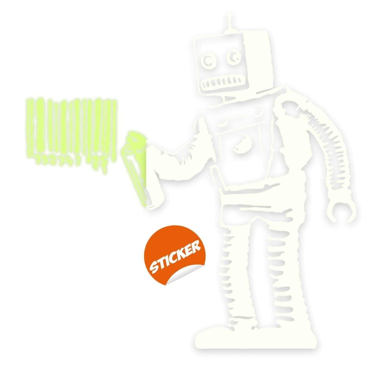 Glow In The Dark Wall Vinyl Sticker Art - Luminescent Neon Night Glowing Light Decal Kid Room Stick - Banksy Barcode Robot Street Graffiti