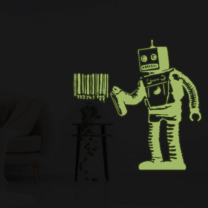 Glow In The Dark Wall Vinyl Sticker Art - Luminescent Neon Night Glowing Light Decal Kid Room Stick - Banksy Barcode Robot Street Graffiti