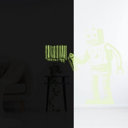 Glow In The Dark Wall Vinyl Sticker Art - Luminescent Neon Night Glowing Light Decal Kid Room Stick - Banksy Barcode Robot Street Graffiti