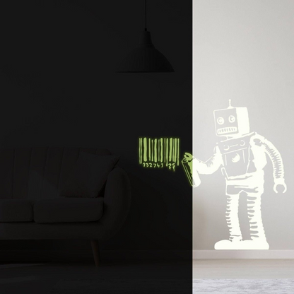 Glow In The Dark Wall Vinyl Sticker Art - Luminescent Neon Night Glowing Light Decal Kid Room Stick - Banksy Barcode Robot Street Graffiti