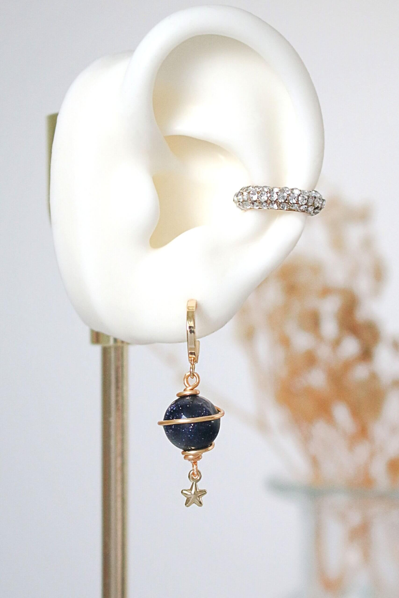 Saturn Hand Wired Natural Crystals Dangle Earrings