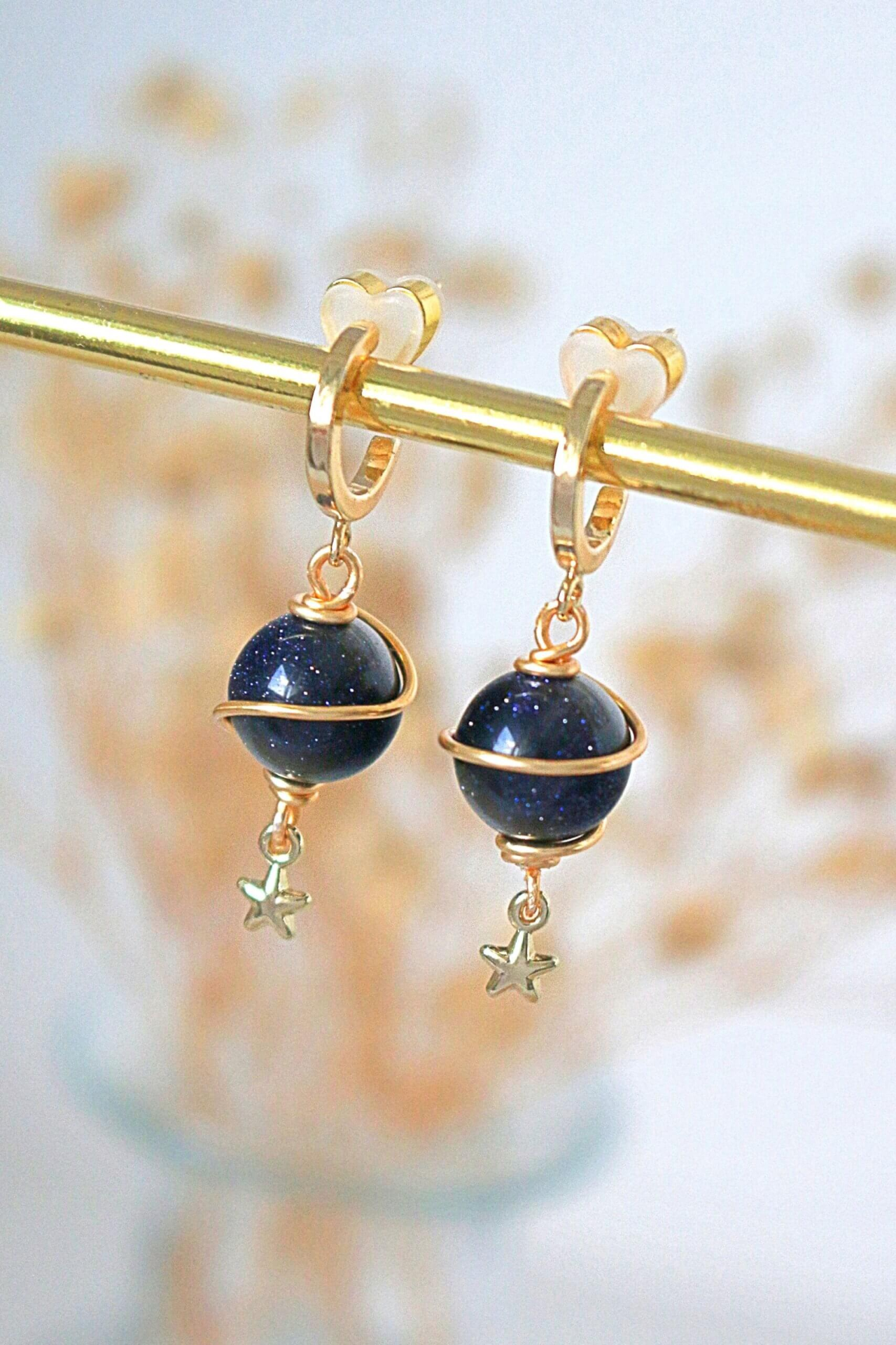 Saturn Hand Wired Natural Crystals Dangle Earrings