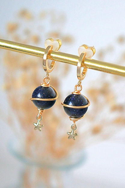 Saturn Hand Wired Natural Crystals Dangle Earrings