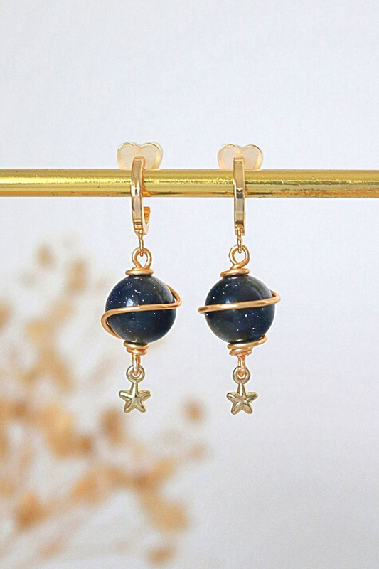 Saturn Hand Wired Natural Crystals Dangle Earrings