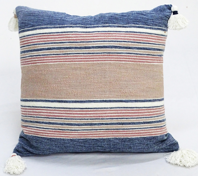 a blue and white striped pillow