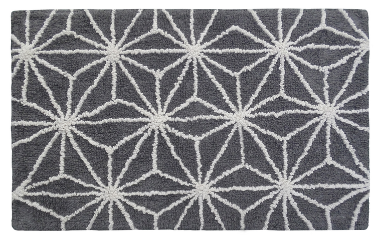 a grey and white rug with white design