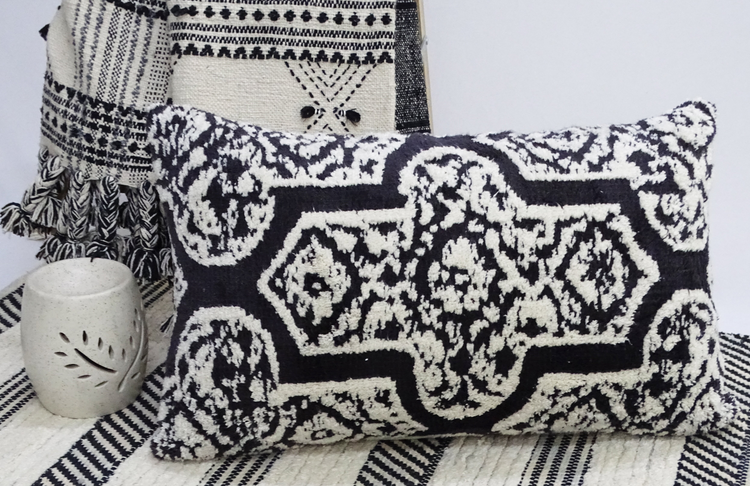 a black and white pillow