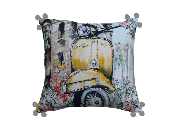 a pillow with a picture of a scooter