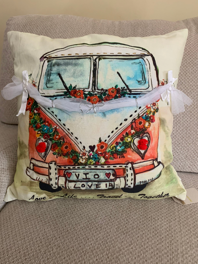 a pillow with a picture of a van