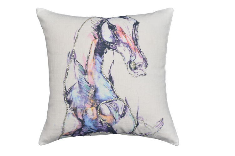 a pillow with a drawing of a horse