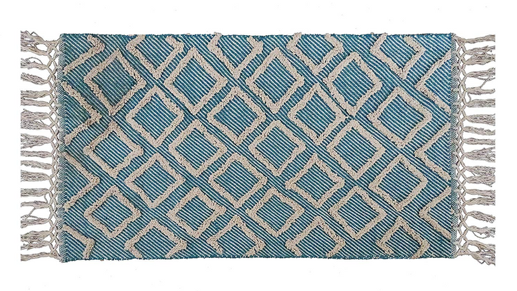a blue and white rug