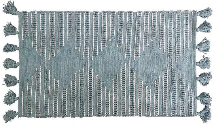 a blue and white rug
