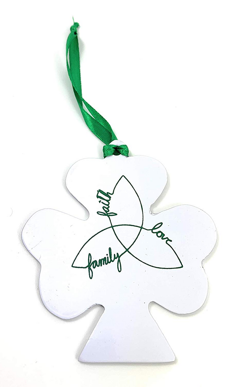 a white clover with green ribbon