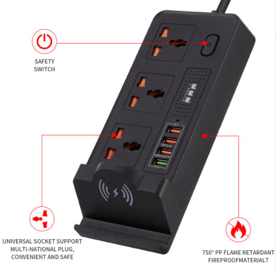 Home Universal Hole Row Plug Support Wireless Charging