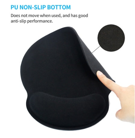 a hand holding a black mouse pad