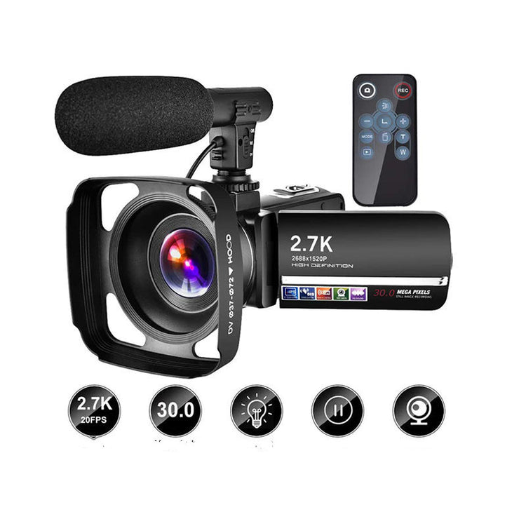 a camera with a microphone and a remote