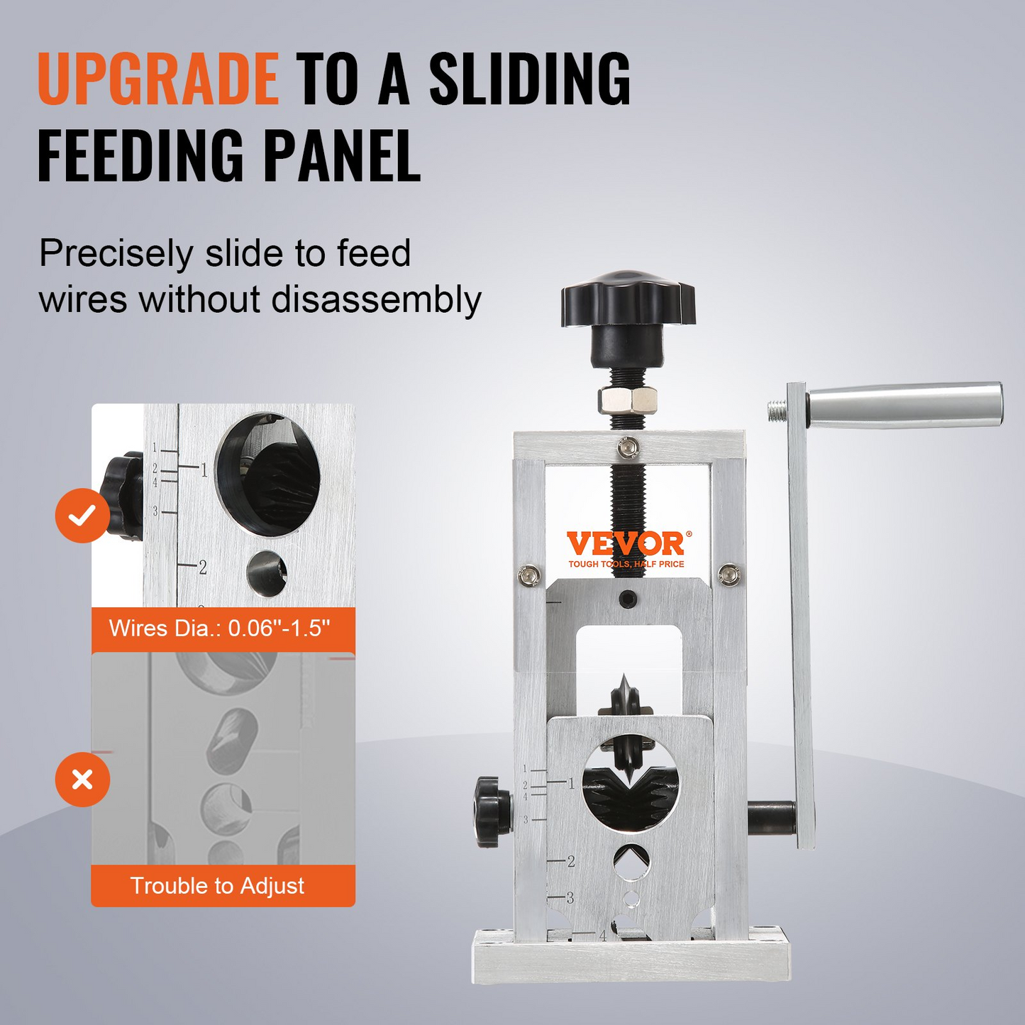 VEVOR Manual Wire Stripping Machine, 0.06''-1.5'' Copper Stripper with Hand Crank or Drill Powered, Visible Stripping Depth Reference, Portable Aluminum Frame Wire Peeler for Scrap Copper Recycling