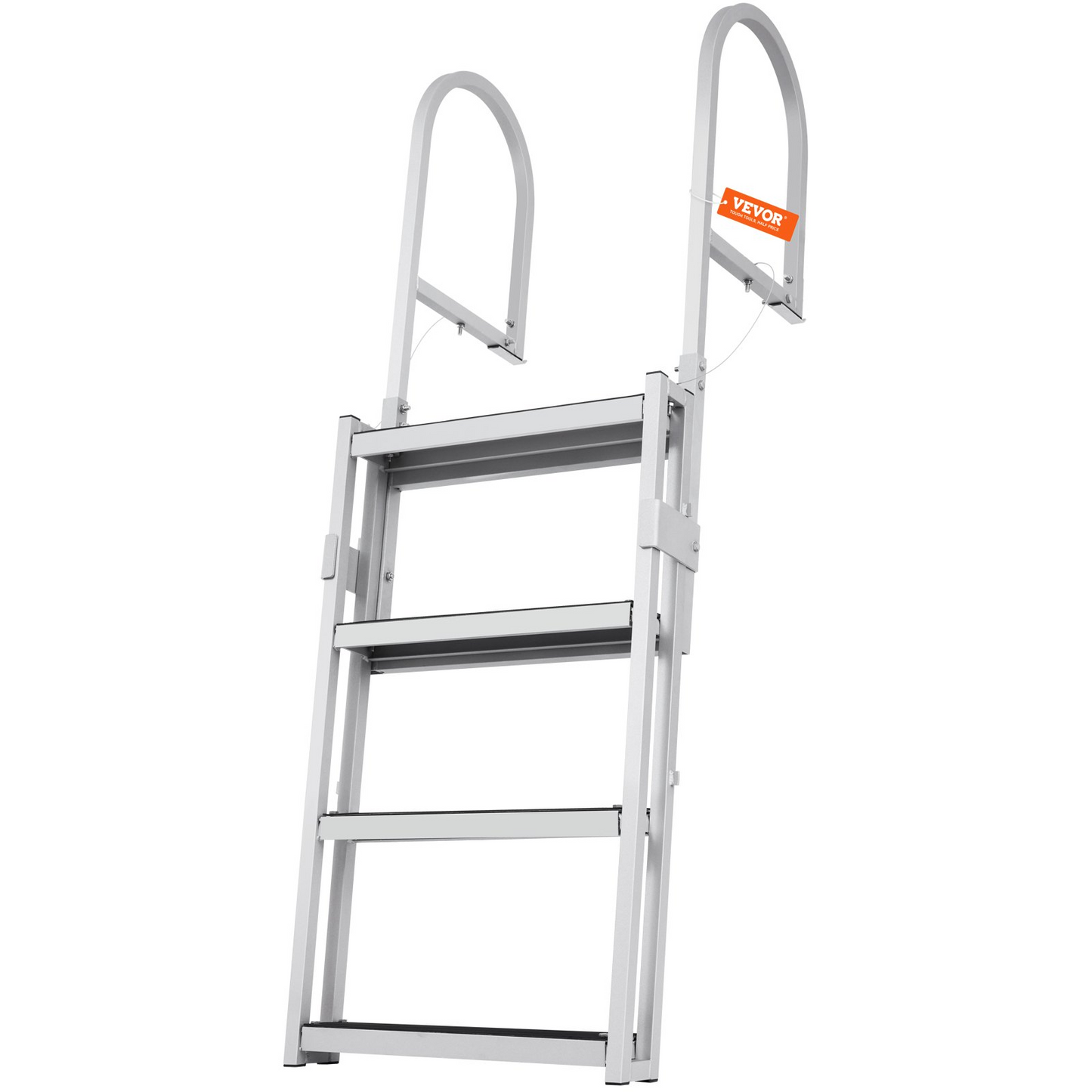 VEVOR Dock Ladder, Retractable 4 Steps, 350 lbs Load Capacity, Aluminum Alloy Pontoon Boat Ladder with 55.1''-67.1'' Adjustable Height, 4'' Wide Step & Rubber Mat, for Ship/Lake/Pool/Marine Boarding