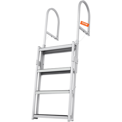 VEVOR Dock Ladder, Retractable 4 Steps, 350 lbs Load Capacity, Aluminum Alloy Pontoon Boat Ladder with 55.1''-67.1'' Adjustable Height, 4'' Wide Step & Rubber Mat, for Ship/Lake/Pool/Marine Boarding
