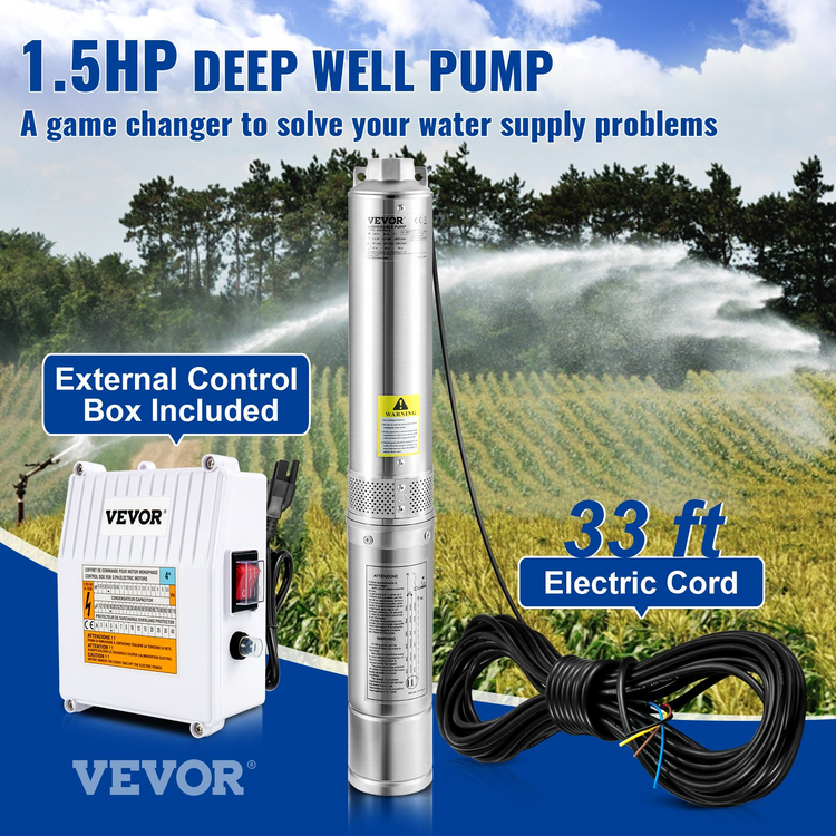 a water pump with a white box and a black cable