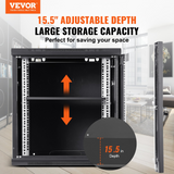 12U Wall Mount Network Server Cabinet, 15.5'' Deep, Server Rack Cabinet Enclosure, 200 lbs Max. Ground-mounted Load Capacity, with Locking Glass Door Side Panels, for IT Equipment, A/V Devices