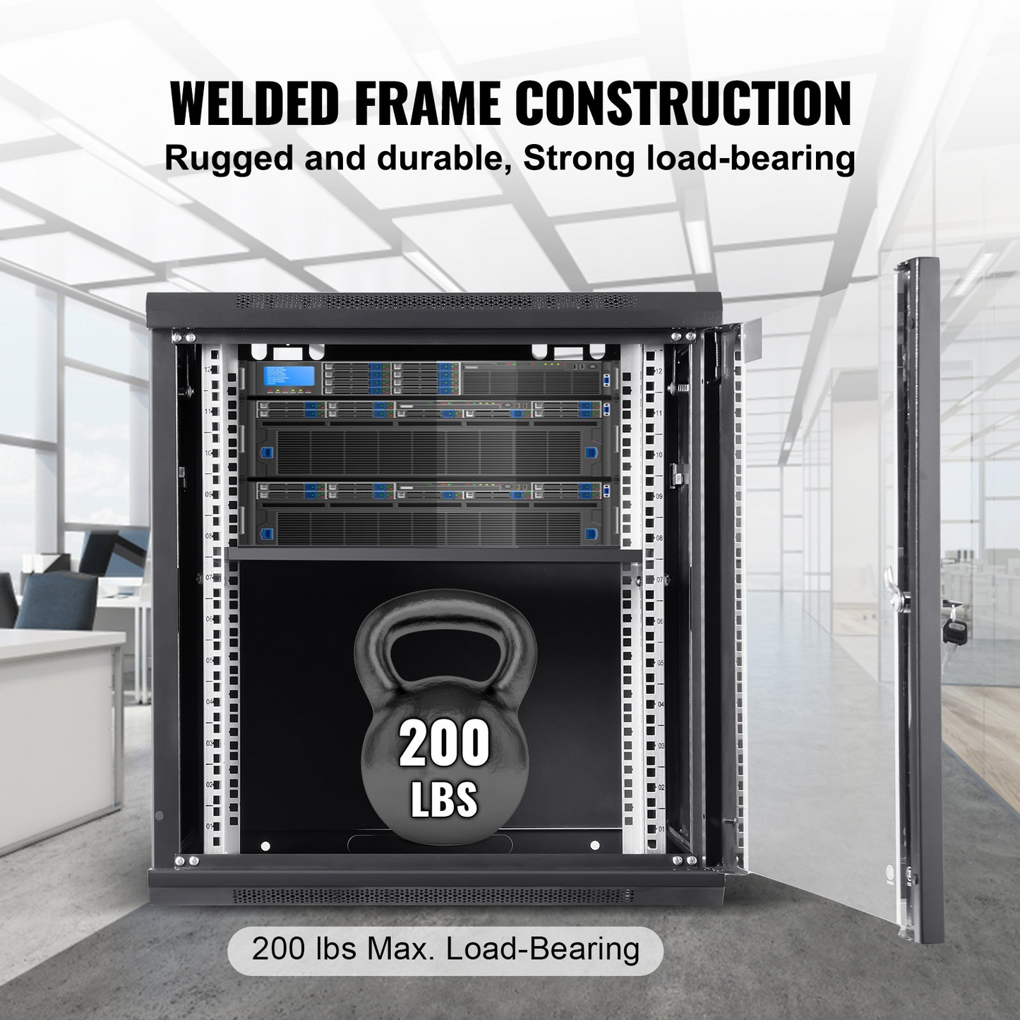 VEVOR 12U Wall Mount Network Server Cabinet, 15.5'' Deep, Server Rack Cabinet Enclosure, 200 lbs Max. Ground-mounted Load Capacity, with Locking Glass Door Side Panels, for IT Equipment, A/V Devices