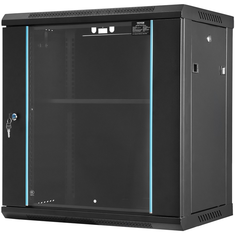 a black cabinet with a glass door