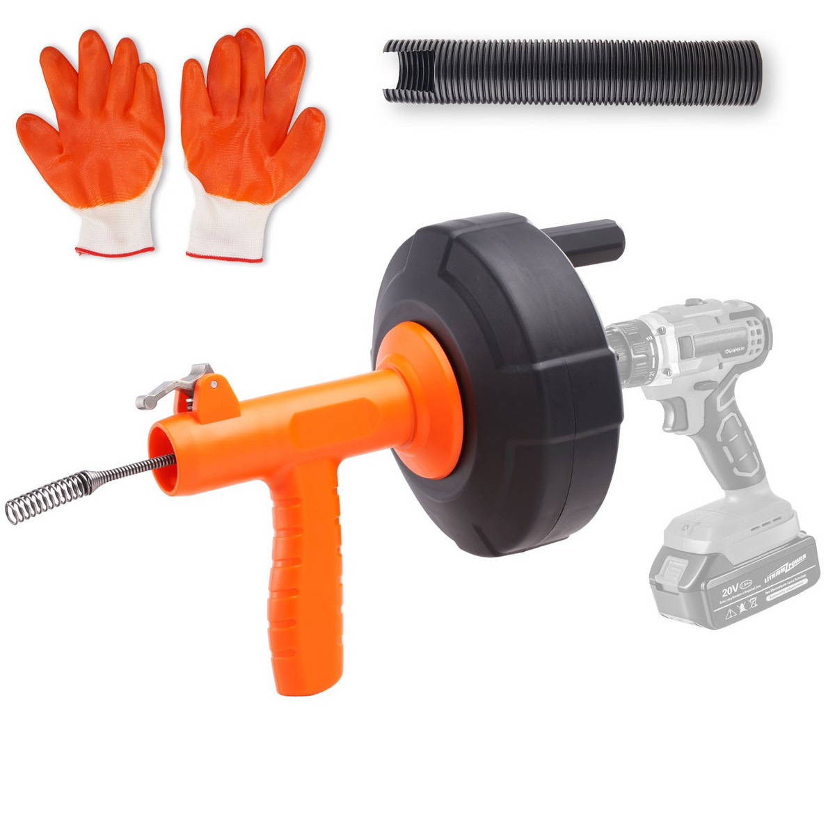 a tool with a spring and gloves