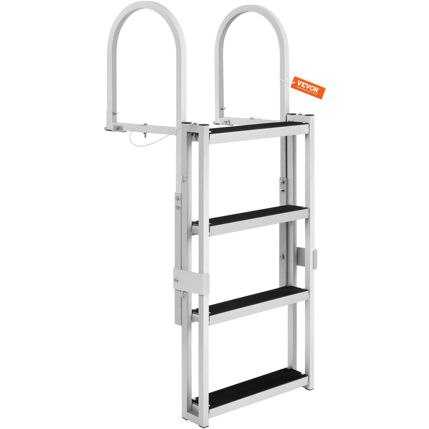 VEVOR Dock Ladder, Retractable 4 Steps, 350 lbs Load Capacity, Aluminum Alloy Pontoon Boat Ladder with 55.1''-67.1'' Adjustable Height, 4'' Wide Step & Rubber Mat, for Ship/Lake/Pool/Marine Boarding