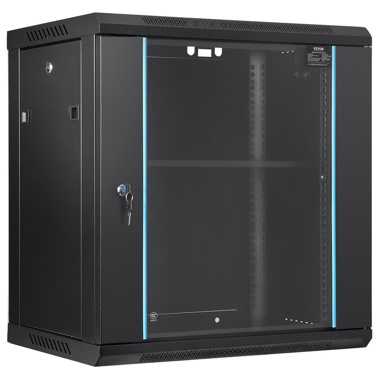 a black cabinet with a glass door