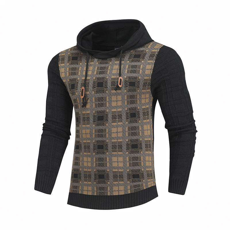 a black and brown sweater with a hood