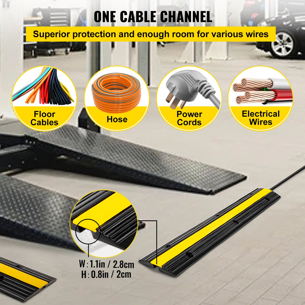 a black ramp with yellow stripes