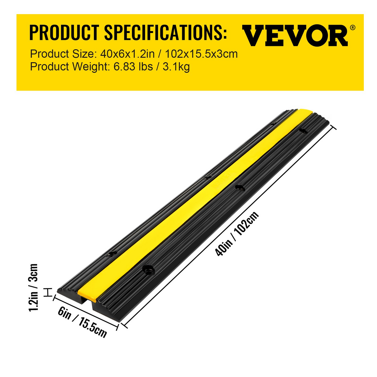a black and yellow rectangular object with text
