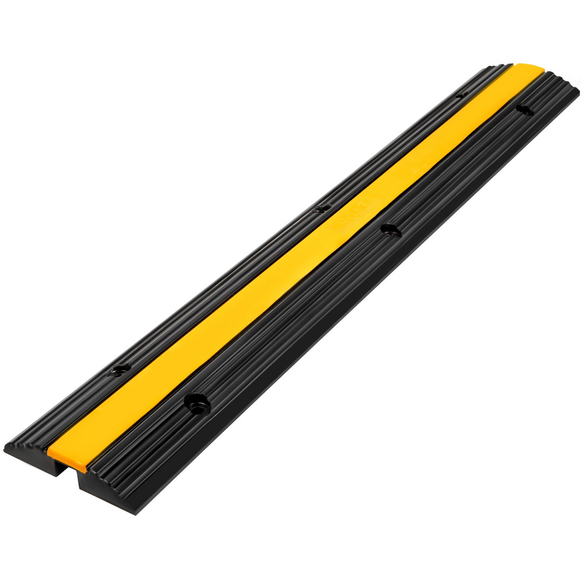 a black and yellow object with holes