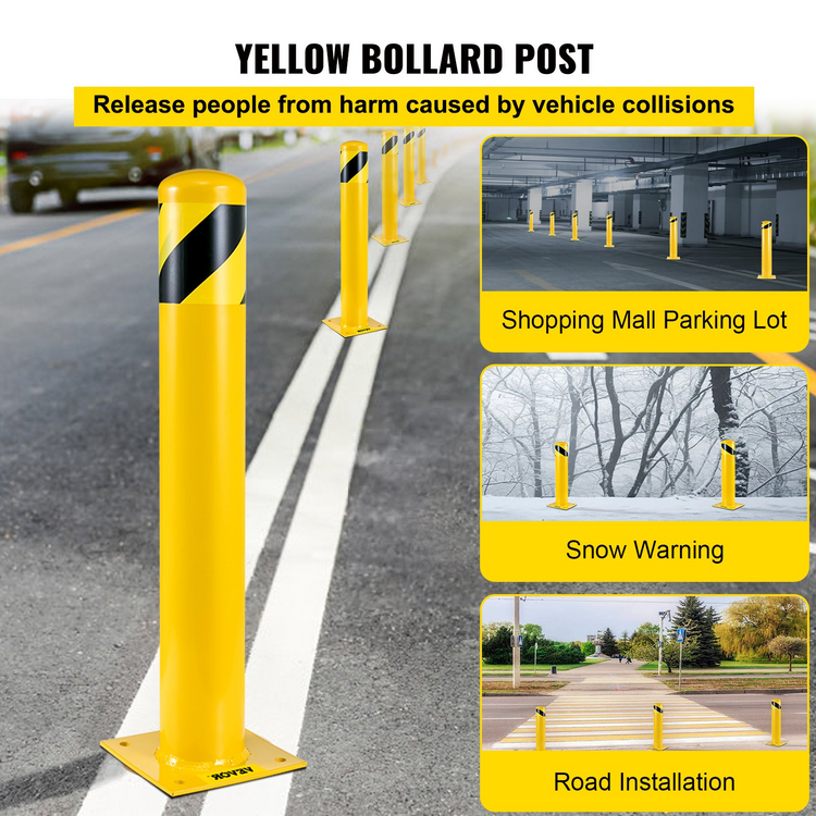 a yellow post on a road