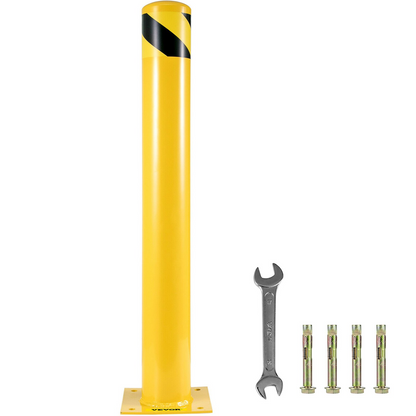 VEVOR 42-5.5 Safety Bollard, 5-1/2" OD Safety Barrier Bollard, 42" Height Yellow Powder Coat Pipe Steel Safety Barrier, with 4 Free Anchor Bolts, for Traffic-Sensitive Area