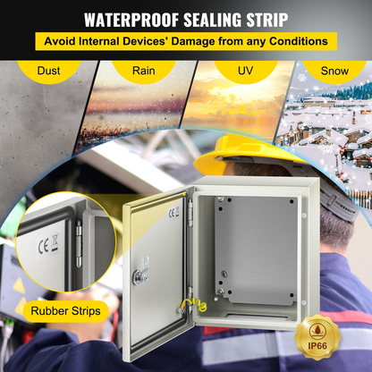 VEVOR NEMA Steel Enclosure, 12 x 10 x 6'' NEMA 4X Steel Electrical Box, IP66 Waterproof & Dustproof, Outdoor/Indoor Electrical Junction Box, with Mounting Plate