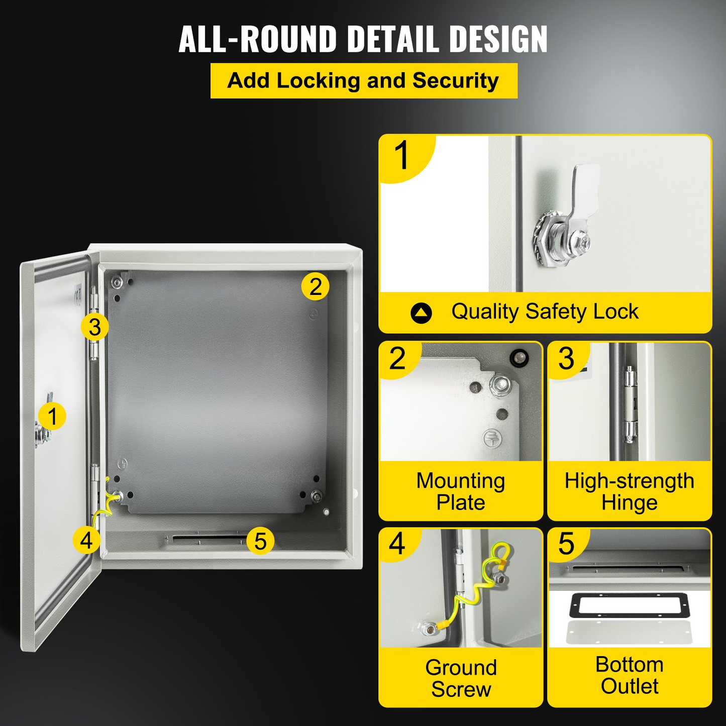 VEVOR NEMA Steel Enclosure, 12 x 10 x 6'' NEMA 4X Steel Electrical Box, IP66 Waterproof & Dustproof, Outdoor/Indoor Electrical Junction Box, with Mounting Plate