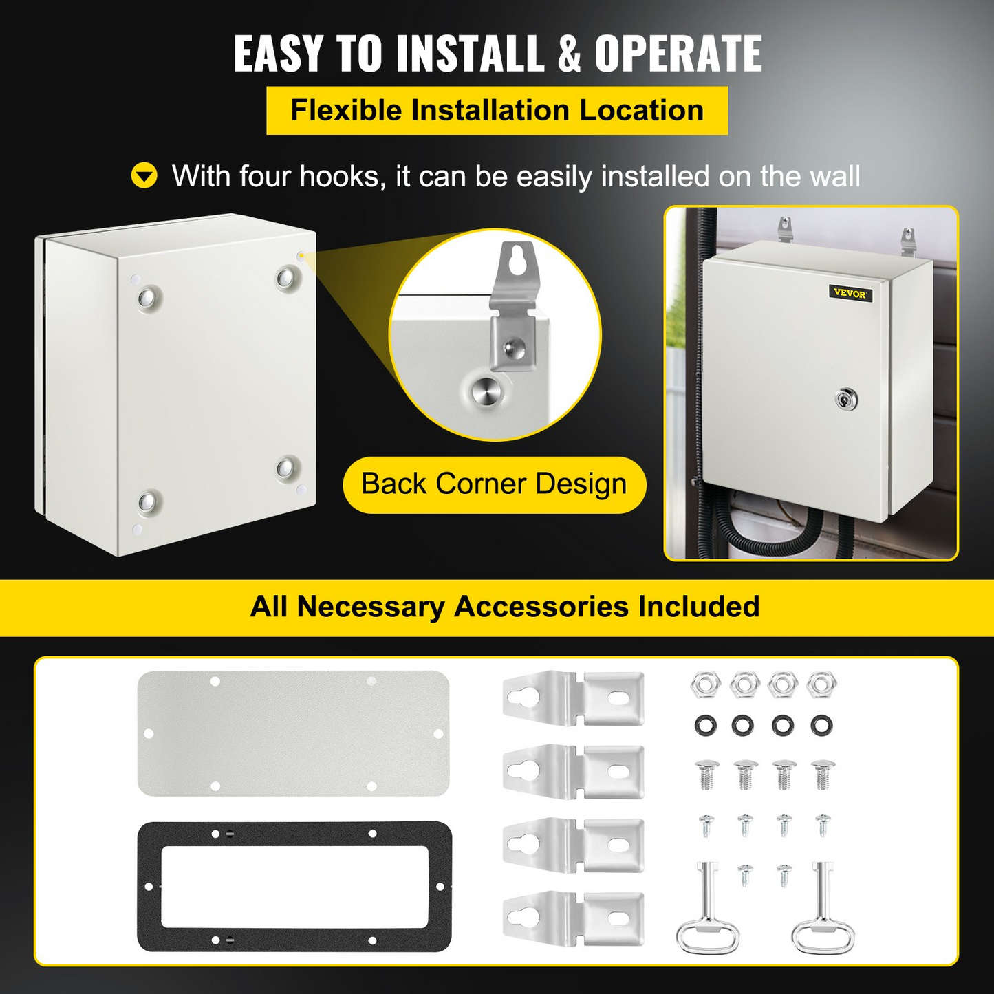 VEVOR NEMA Steel Enclosure, 12 x 10 x 6'' NEMA 4X Steel Electrical Box, IP66 Waterproof & Dustproof, Outdoor/Indoor Electrical Junction Box, with Mounting Plate