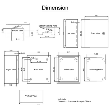 VEVOR NEMA Steel Enclosure, 12 x 10 x 6'' NEMA 4X Steel Electrical Box, IP66 Waterproof & Dustproof, Outdoor/Indoor Electrical Junction Box, with Mounting Plate