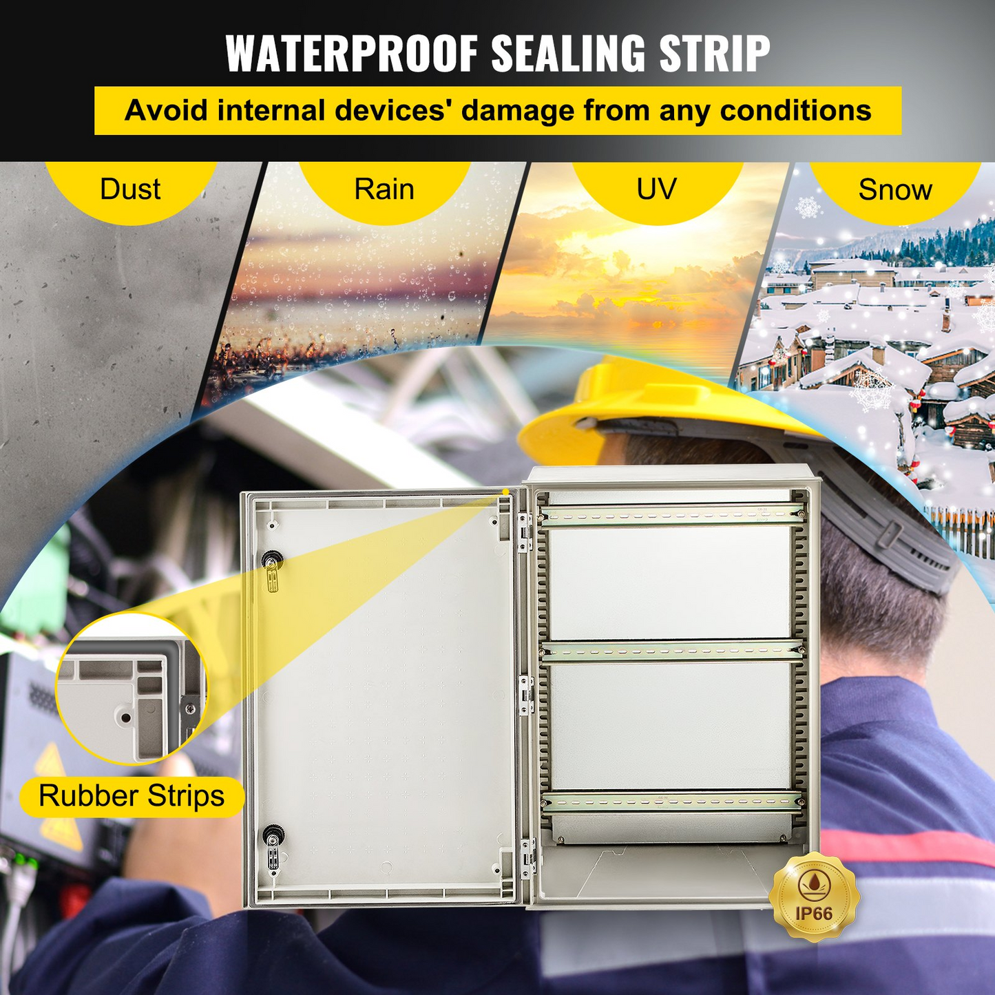 VEVOR NEMA Steel Enclosure, 24 x 16 x 9'' NEMA 4X Fiberglass Electrical Box, IP66 Waterproof & Dustproof, Outdoor/Indoor Electrical Junction Box, with Mounting Plate(60 x 40 x 23 cm)