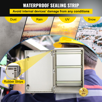 VEVOR NEMA Steel Enclosure, 24 x 16 x 9'' NEMA 4X Fiberglass Electrical Box, IP66 Waterproof & Dustproof, Outdoor/Indoor Electrical Junction Box, with Mounting Plate(60 x 40 x 23 cm)