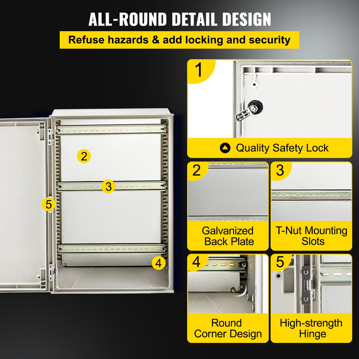 VEVOR NEMA Steel Enclosure, 24 x 16 x 9'' NEMA 4X Fiberglass Electrical Box, IP66 Waterproof & Dustproof, Outdoor/Indoor Electrical Junction Box, with Mounting Plate(60 x 40 x 23 cm)