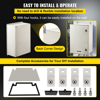 VEVOR NEMA Steel Enclosure, 24 x 16 x 9'' NEMA 4X Fiberglass Electrical Box, IP66 Waterproof & Dustproof, Outdoor/Indoor Electrical Junction Box, with Mounting Plate(60 x 40 x 23 cm)