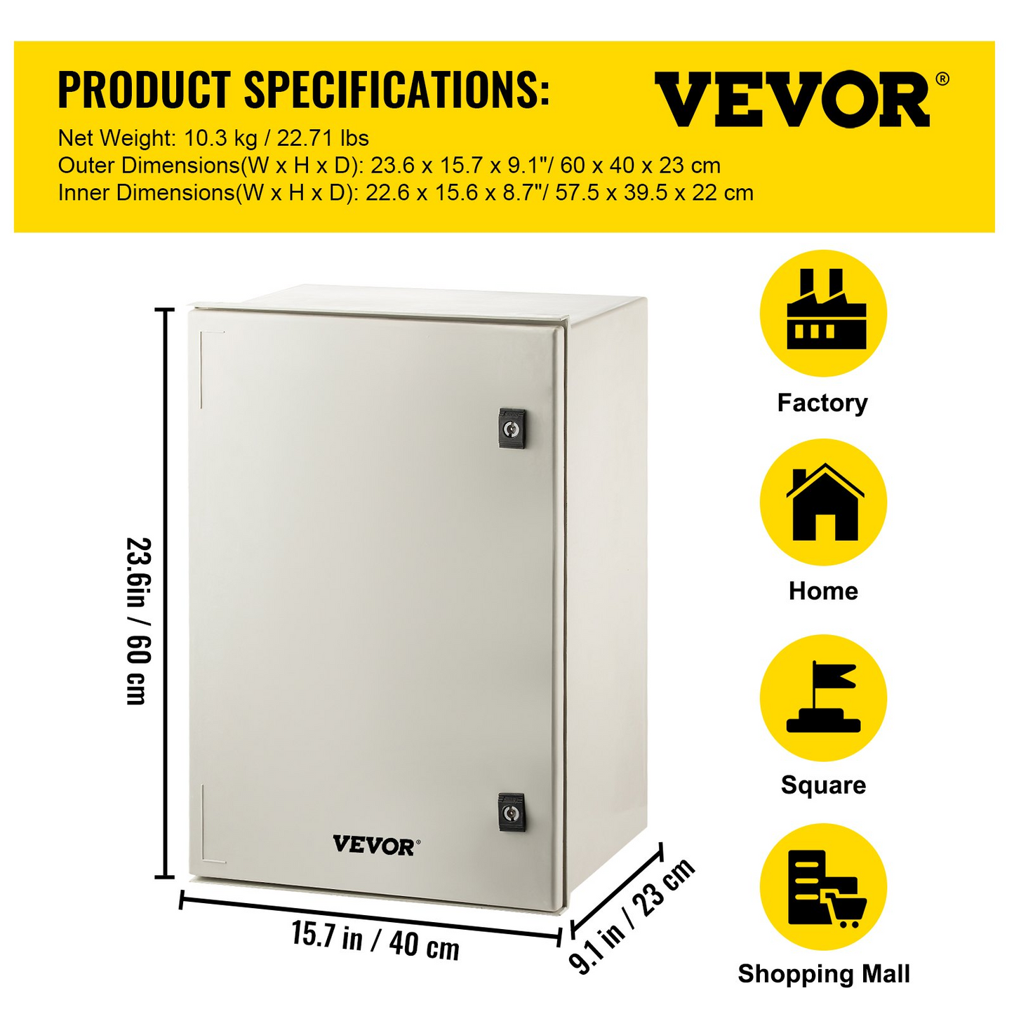 VEVOR NEMA Steel Enclosure, 24 x 16 x 9'' NEMA 4X Fiberglass Electrical Box, IP66 Waterproof & Dustproof, Outdoor/Indoor Electrical Junction Box, with Mounting Plate(60 x 40 x 23 cm)